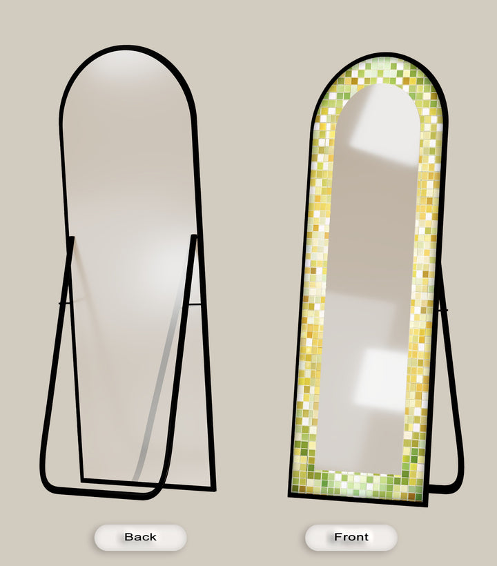 Lime Glow Harmony – Frischer grüner Mosaik-Standspiegel 