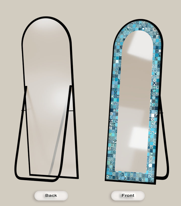 Turquoise Blue Tile-Inspired – Mosaic Floor Mirror
