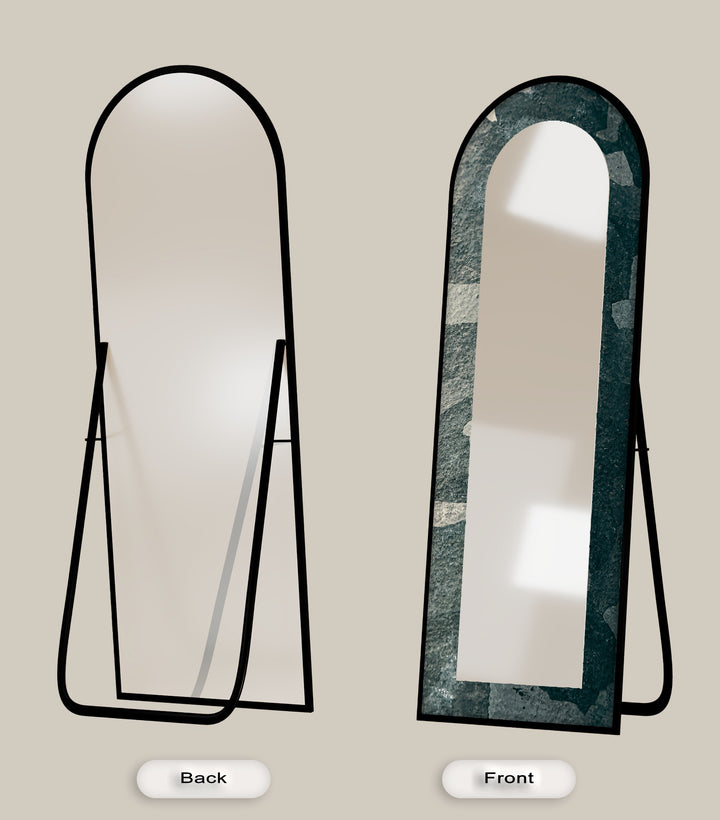 Stone Veil – Textured Deep Green Floor Mirror