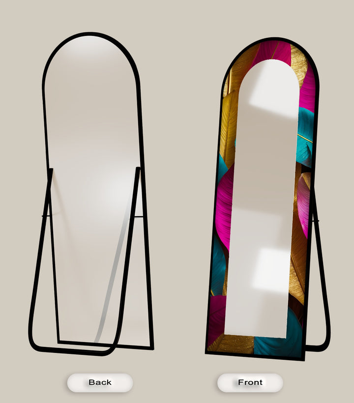 Jewel-Tone Feather - Abstract Floor Mirror