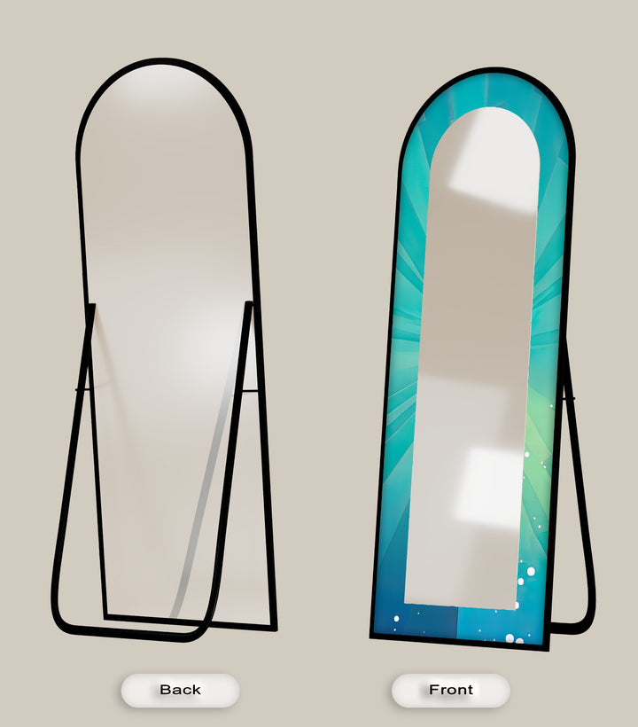Ocean Glow – Aqua Gradient Radiant Arch Abstrakter Standspiegel 