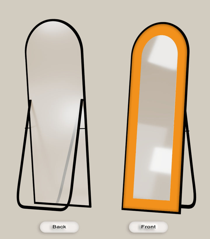 Sunburst Edge – Radiant Yellow-Orange Arch Floor Mirror