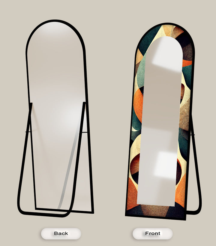 Retro Flow – Mid-Century Geometric Pattern Floor Mirror