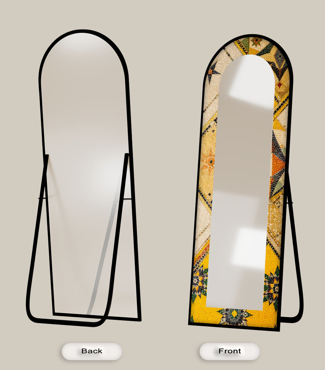 Golden & Brown Elegance – Mosaic Floor Mirror