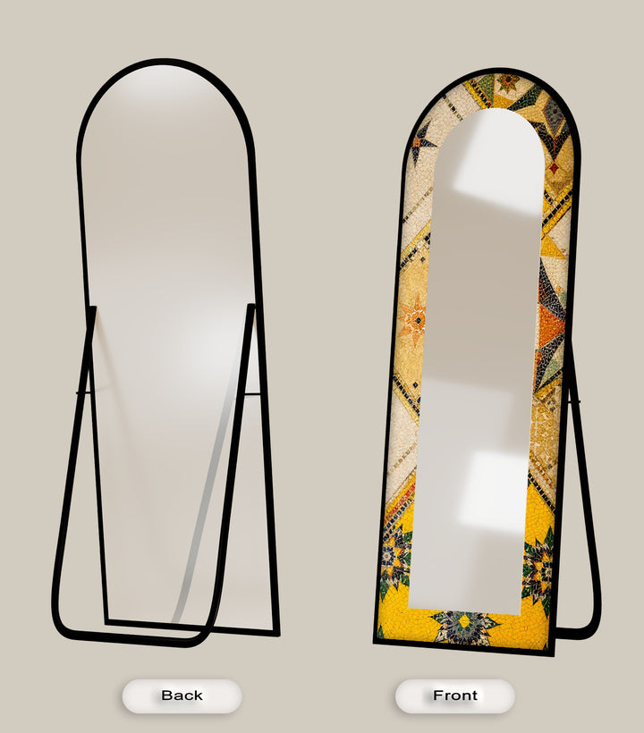 Golden & Brown Elegance – Mosaic Floor Mirror