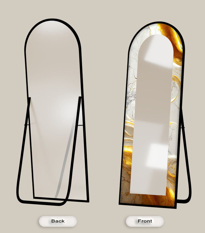 White Marble Glow – Abstract Floor Mirror
