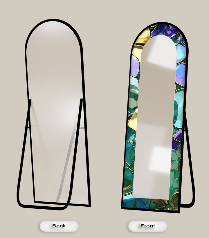 Luxe Gem-Tone Glass Effect – Abstract Floor Mirror