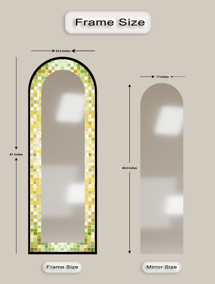 Lime Glow Harmony – Frischer grüner Mosaik-Standspiegel 