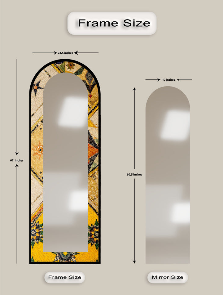 Golden & Brown Elegance – Mosaic Floor Mirror