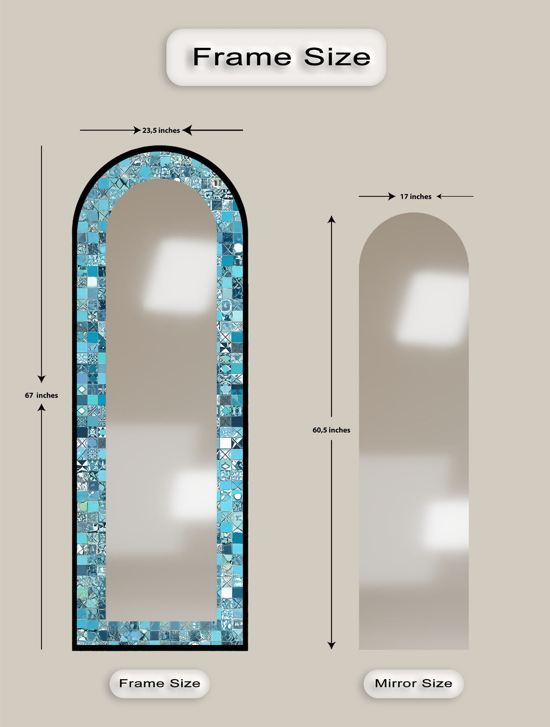 Turquoise Blue Tile-Inspired – Mosaic Floor Mirror