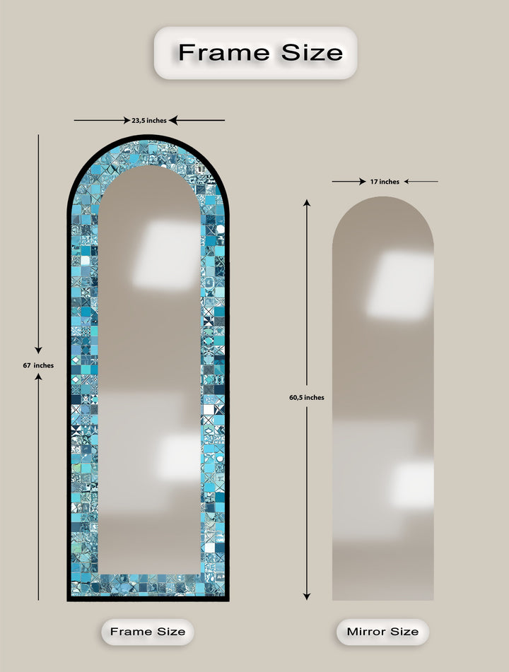 Turquoise Blue Tile-Inspired – Mosaic Floor Mirror