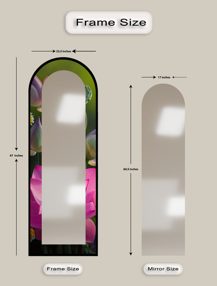 Sacred Bloom – Pink Lotus Botanical Floor Mirror