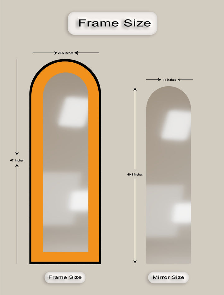 Sunburst Edge – Radiant Yellow-Orange Arch Floor Mirror