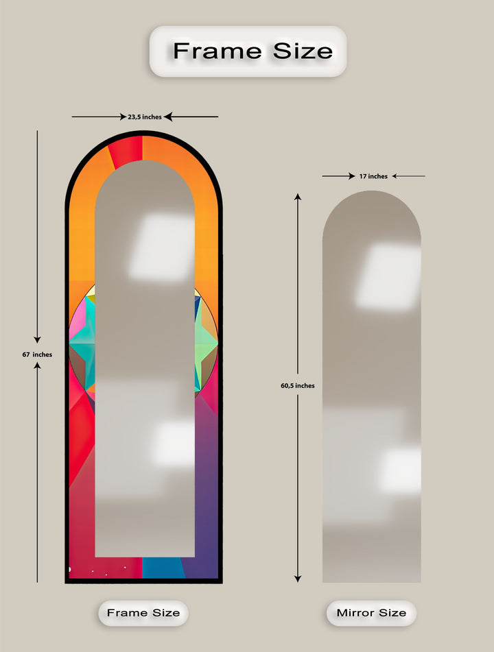 Mehrfarbiger geometrischer Bogen – Ganzkörper-Standspiegel in abstrakter Form 