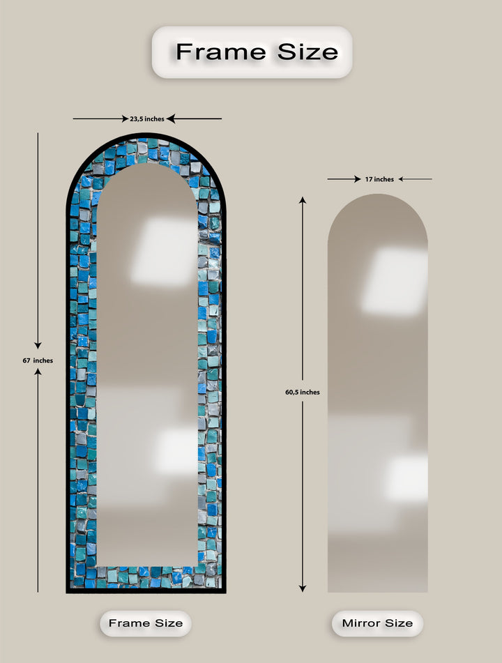 Strukturiertes Aqua-Steinmosaik – Ganzkörper-Standspiegel 