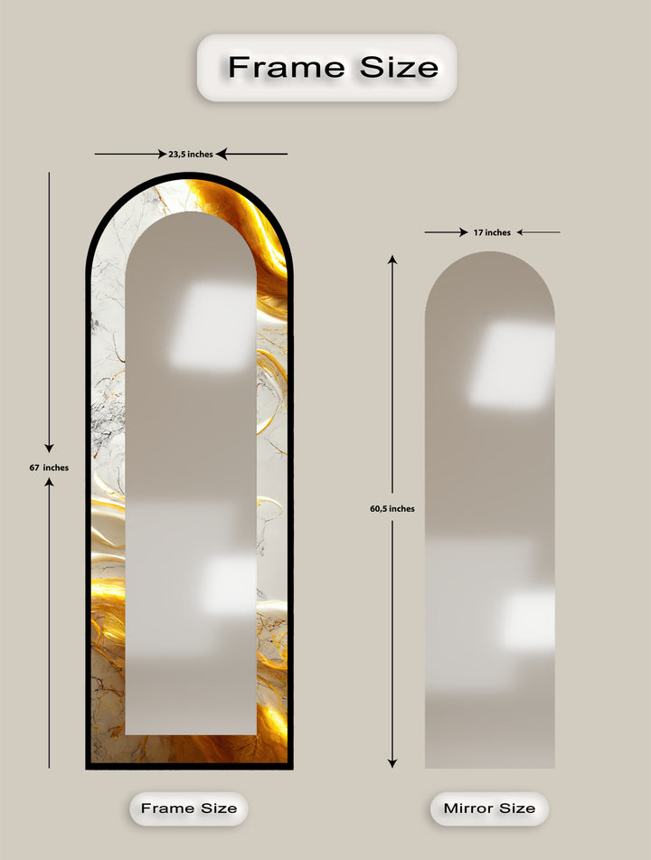 White Marble Glow – Abstract Floor Mirror