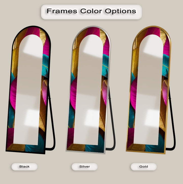 Jewel-Tone Feather - Abstract Floor Mirror