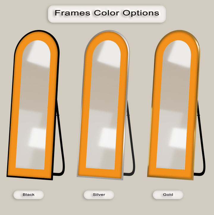 Sunburst Edge – Radiant Yellow-Orange Arch Floor Mirror