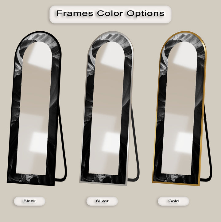 Obsidian Echo – Black Marble Texture Floor Mirror