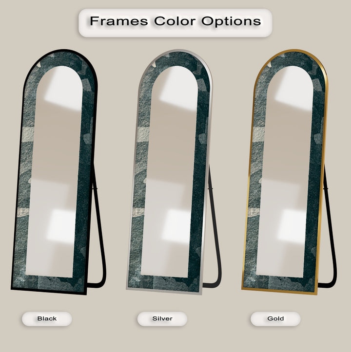Stone Veil – Textured Deep Green Floor Mirror
