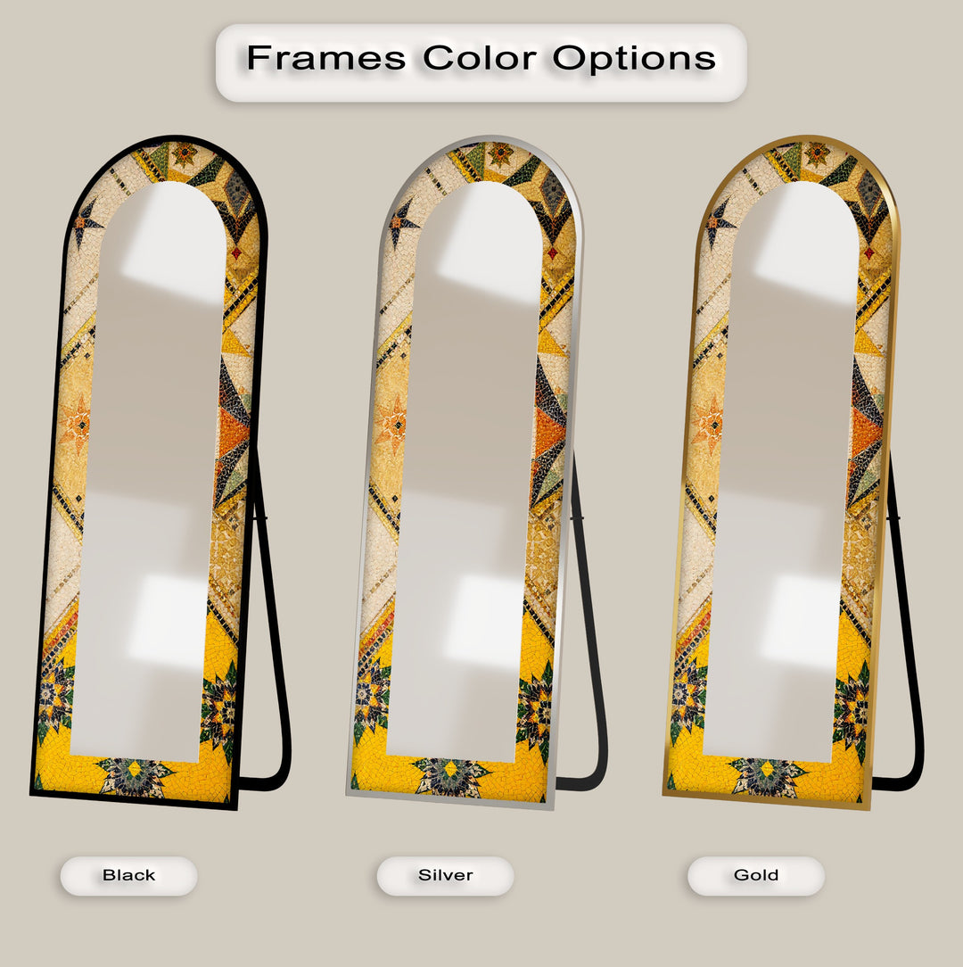 Golden & Brown Elegance – Mosaic Floor Mirror