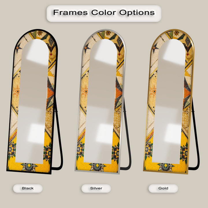 Golden & Brown Elegance – Mosaic Floor Mirror
