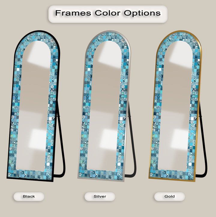 Turquoise Blue Tile-Inspired – Mosaic Floor Mirror