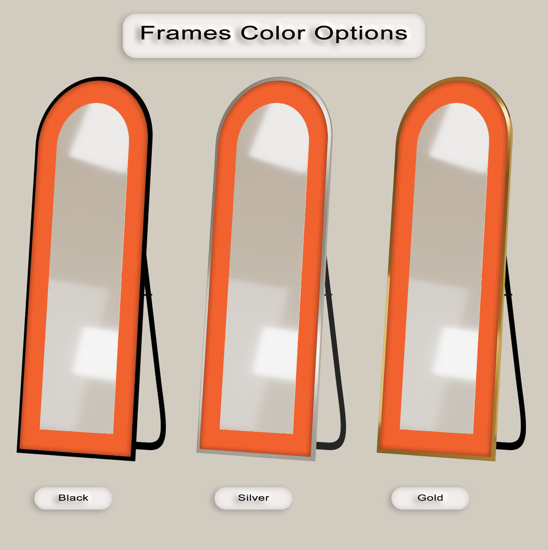 Tangerine Glow – Minimalist Orange Arch Floor Mirror