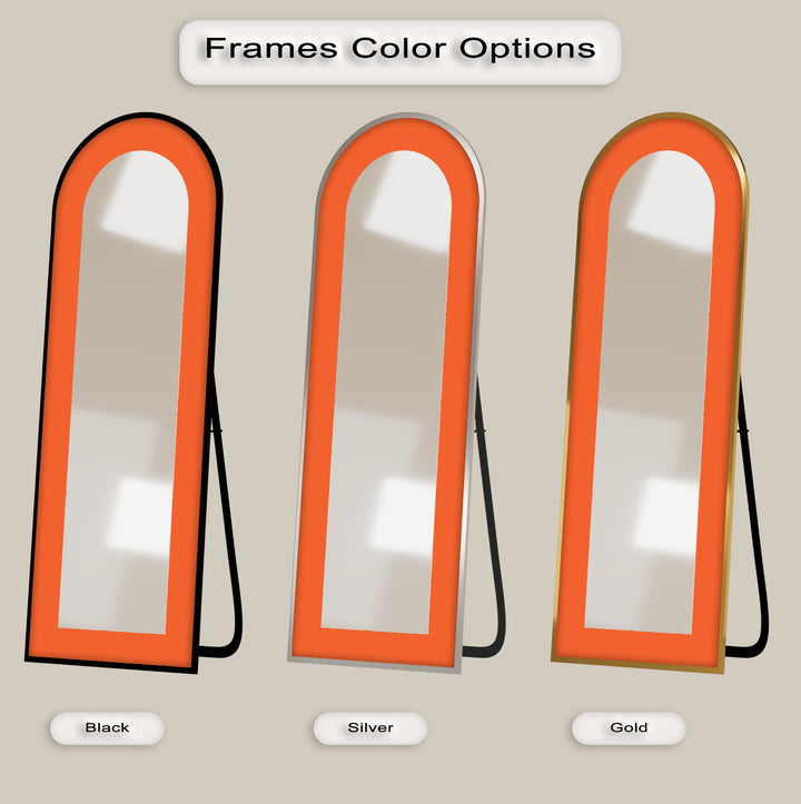 Tangerine Glow – Minimalist Orange Arch Floor Mirror