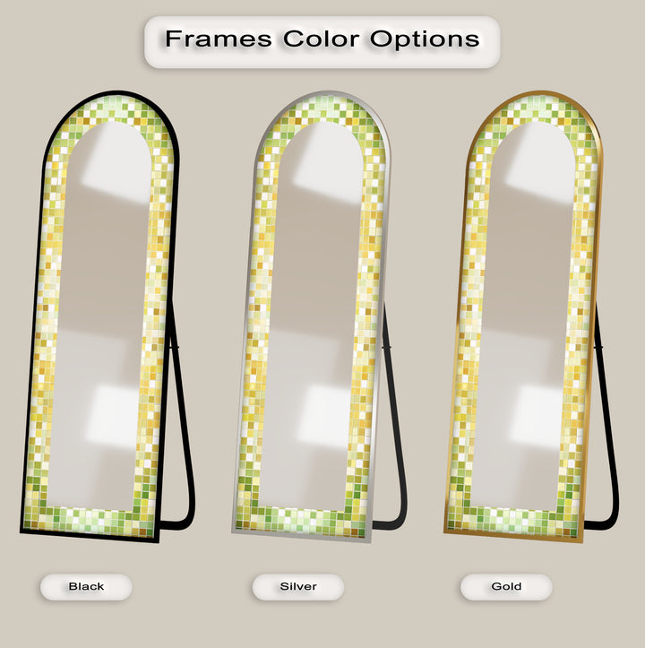 Lime Glow Harmony – Frischer grüner Mosaik-Standspiegel 