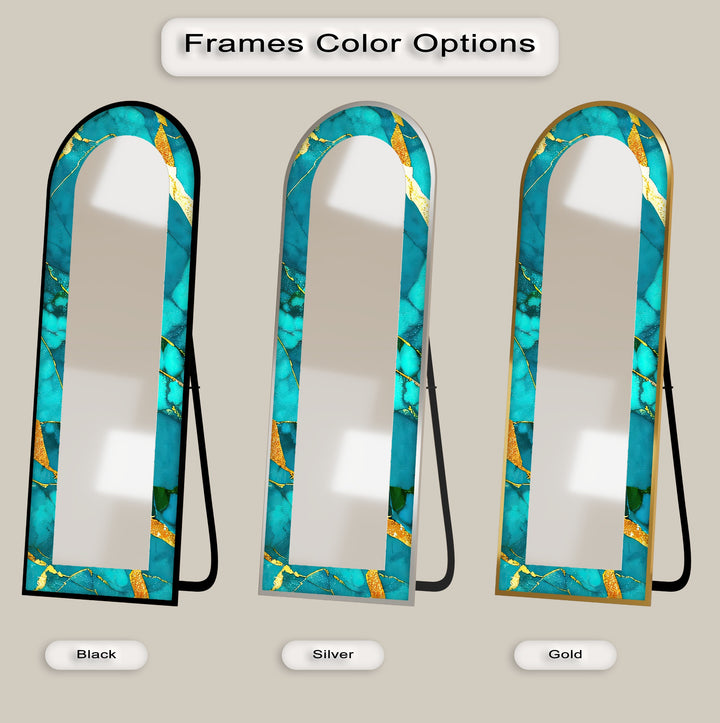 Oceanic Gold Veins – Marble Floor Mirror