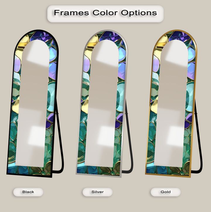 Luxe Gem-Tone Glass Effect – Abstract Floor Mirror