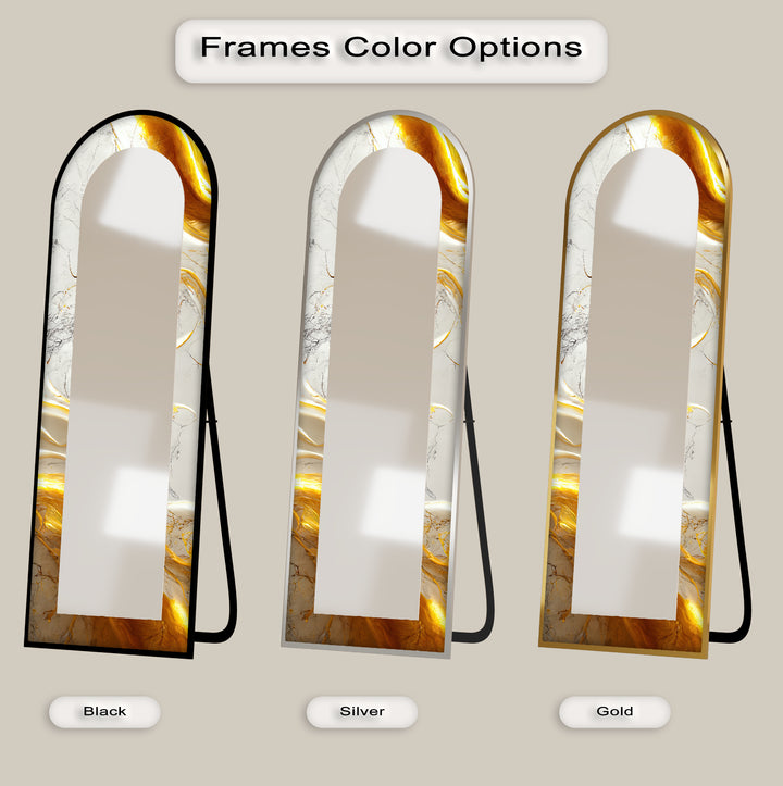 White Marble Glow – Abstract Floor Mirror