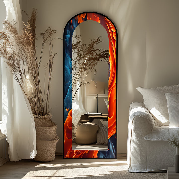 Fire & Ice Dual Flow – Abstract Floor Mirror