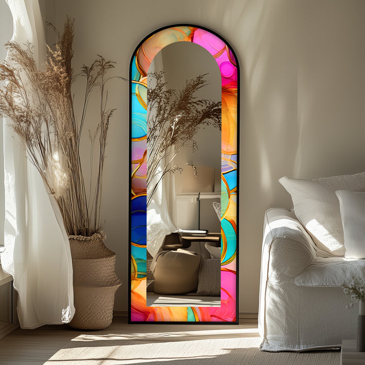Golden Elegance – Mosaic Floor Mirror