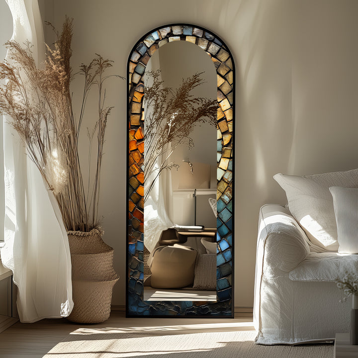 Rustic Arched Mirror – Mosaic Floor Mirror