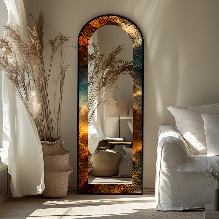 Molten Copper Texture Print – Abstract Floor Mirror