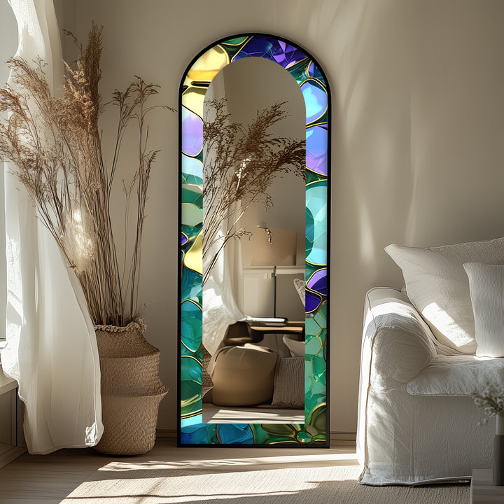 Luxe Gem-Tone Glass Effect – Abstract Floor Mirror