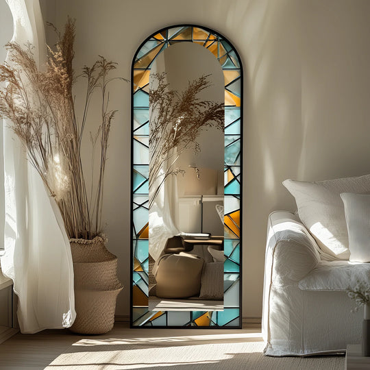 Geometric Amber Glass – Stained Floor Mirror - MyPhotoStation