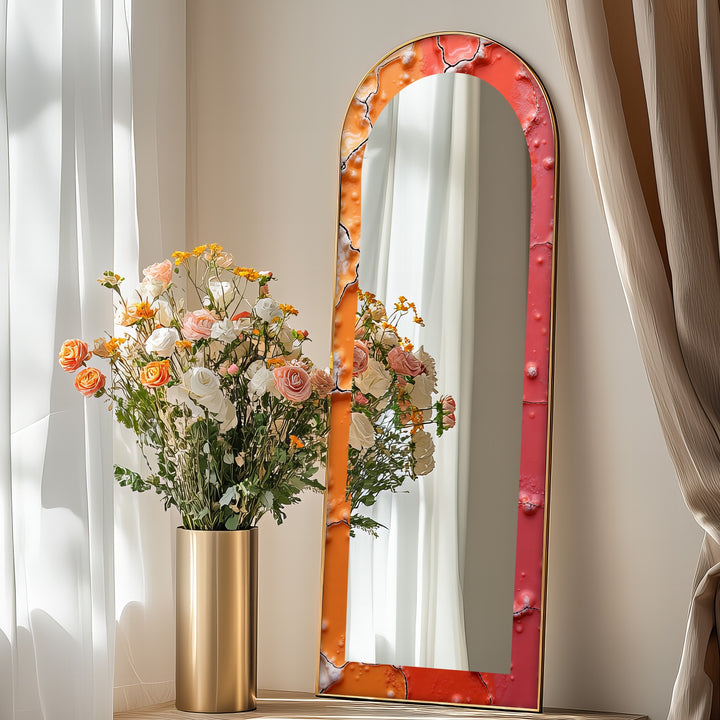 Cracked Lava Red &amp; Orange – Gebeizter Standspiegel 