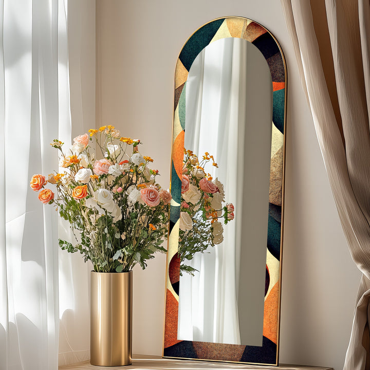 Retro Flow – Mid-Century Geometric Pattern Floor Mirror