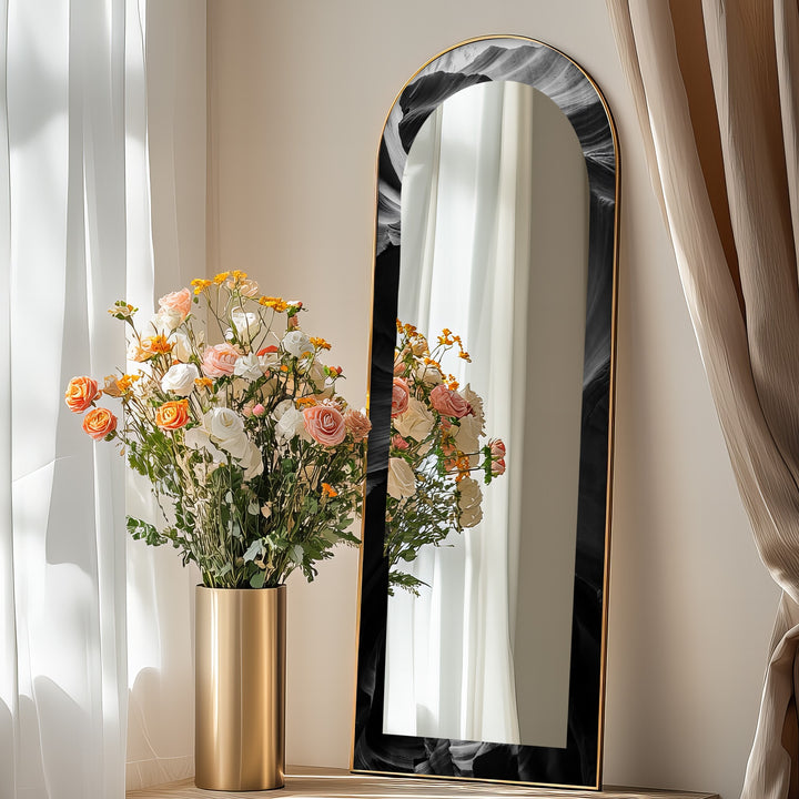 Obsidian Echo – Black Marble Texture Floor Mirror