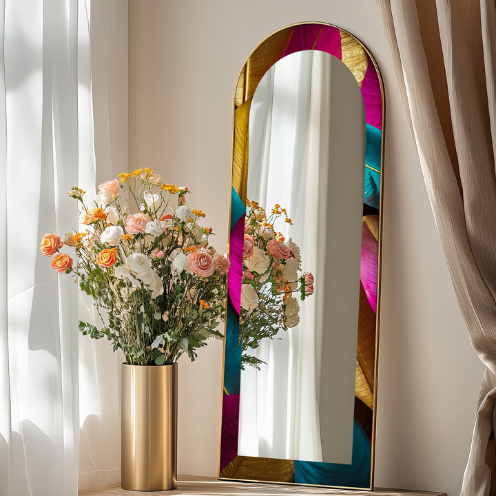 Jewel-Tone Feather - Abstract Floor Mirror