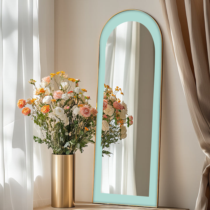 Serene Mist – Light Aqua Abstract Floor Mirror