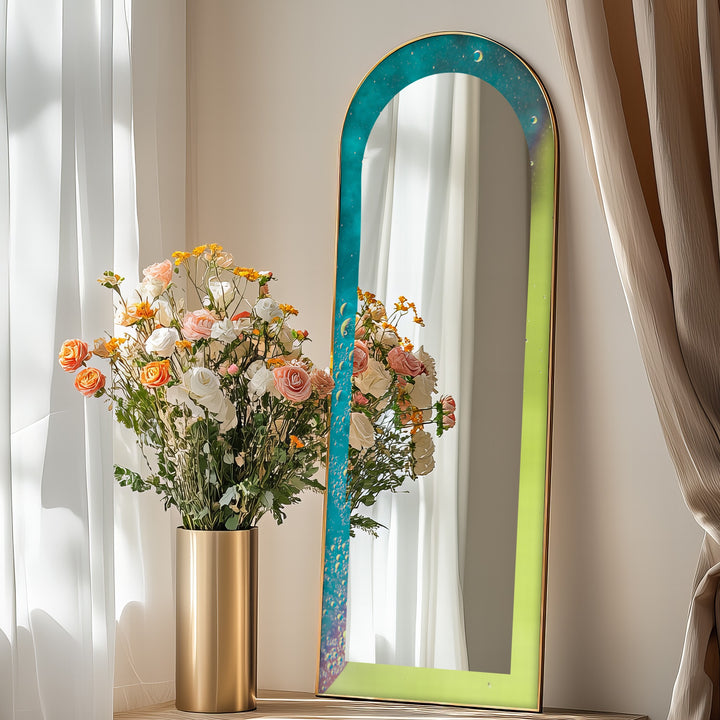 Celestial Green and Teal – Abstract Floor Mirror
