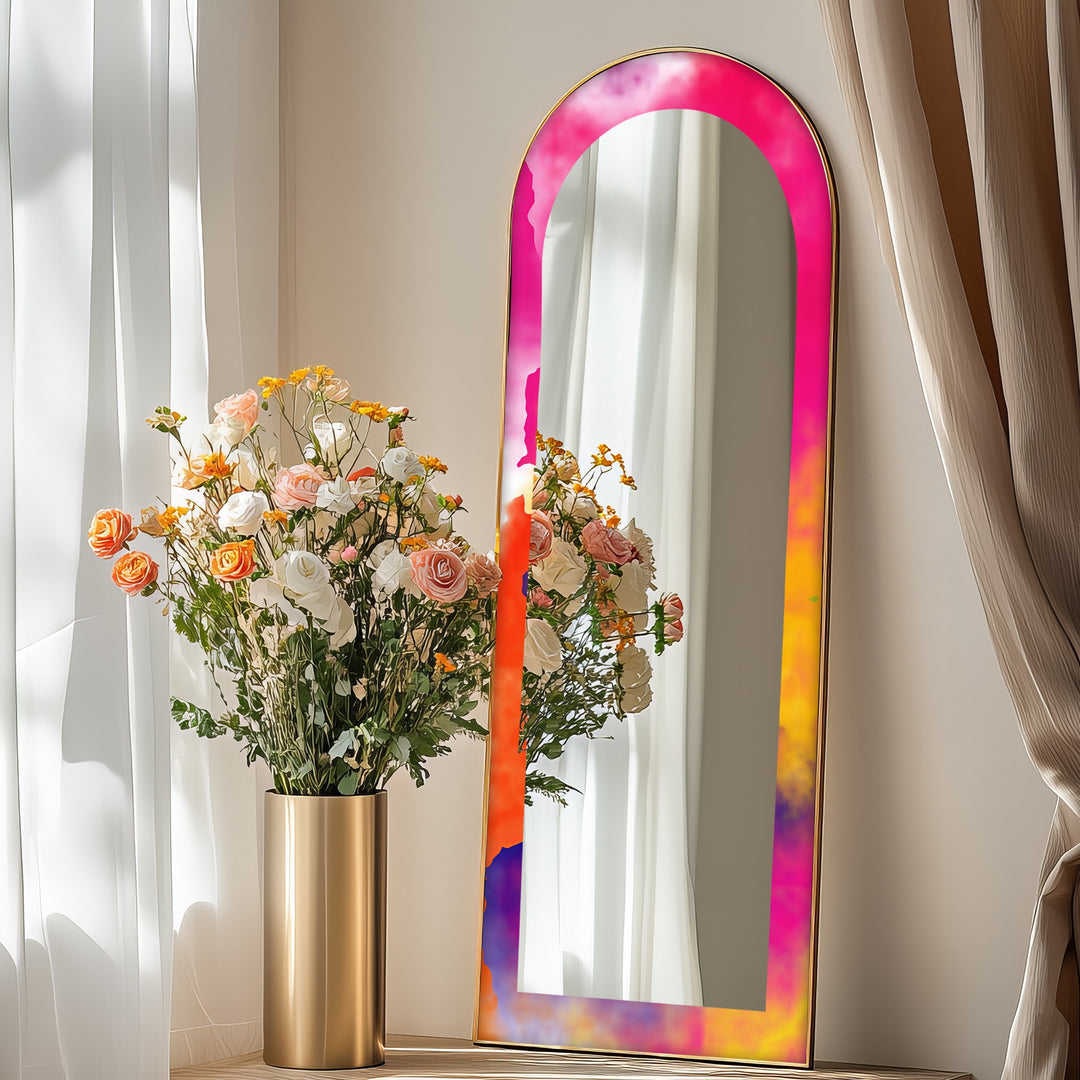 Fließendes Pink und Orange – Abstrakter Standspiegel 