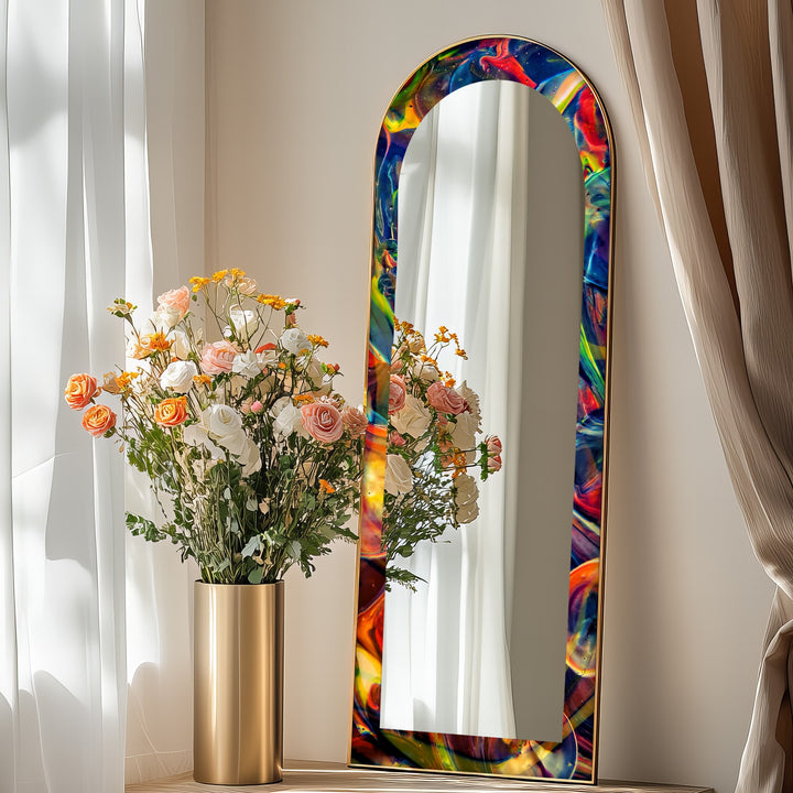 Cosmic Spectrum – Abstract Rainbow Swirl Floor Mirror