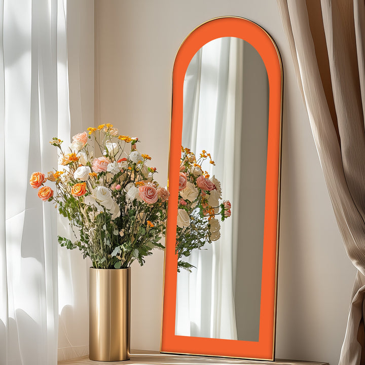Tangerine Glow – Minimalist Orange Arch Floor Mirror