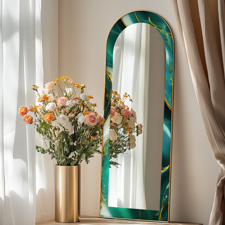 Emerald Aurora Veins – Marble Floor Mirror