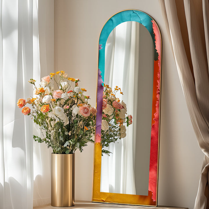 Ripped Rainbow Waves – Abstract Floor Mirror